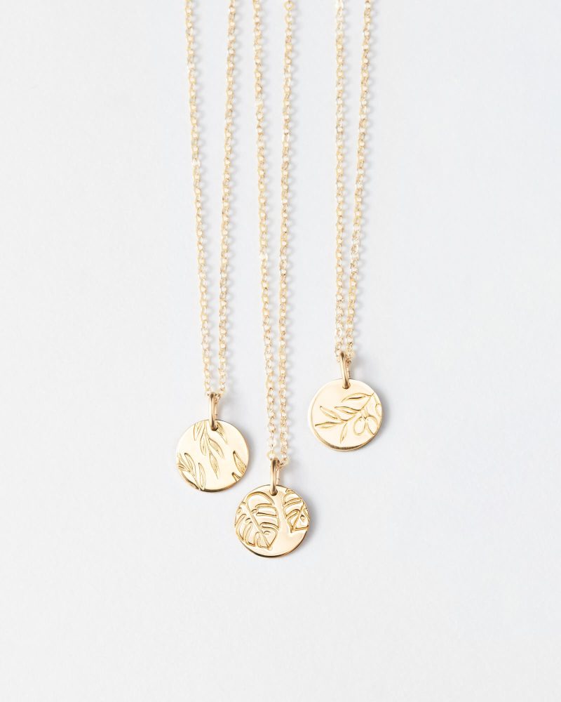 14k gold botanical leaf pendant necklaces