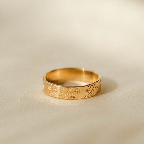 gold floral wedding band ring