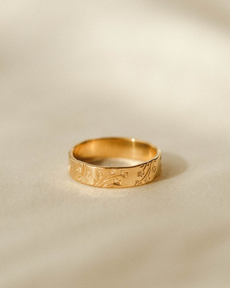 gold floral wedding band ring