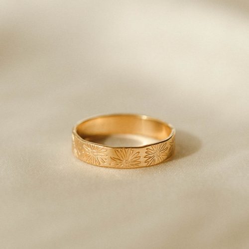 gold flower wedding band ring