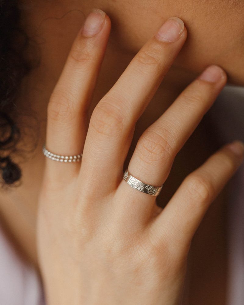 silver rose flower ring